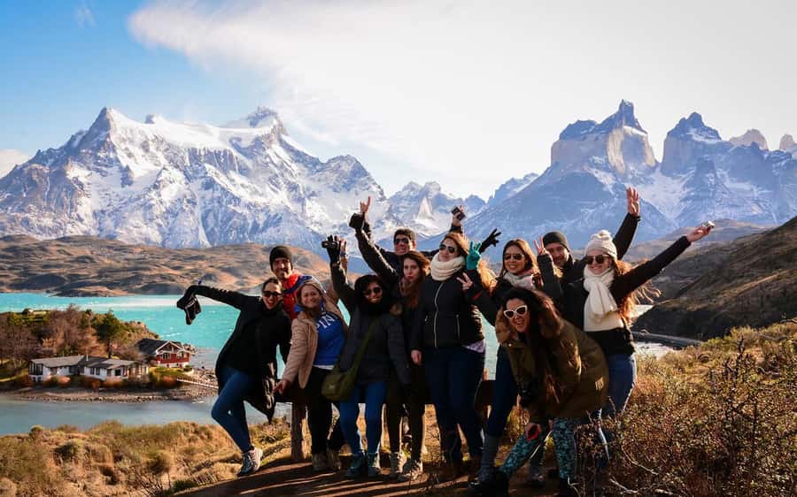 Puerto Natales: Full Day Torres del Paine + Milodon Cave - Salto Grande, with Torres in the distance